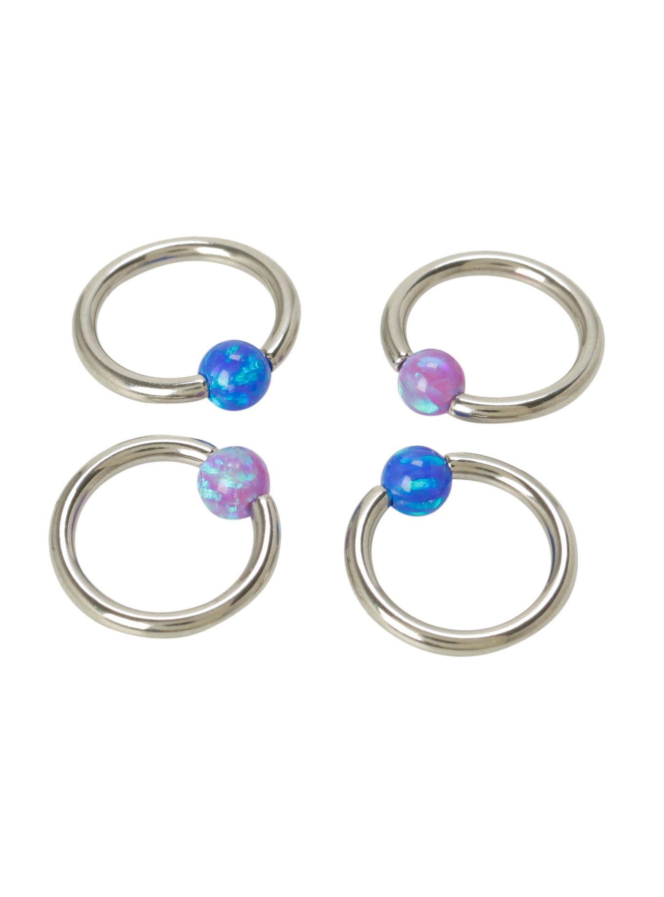 Steel Purple Blue Opal Ball Captive Hoop 4 Pack, , hi-res
