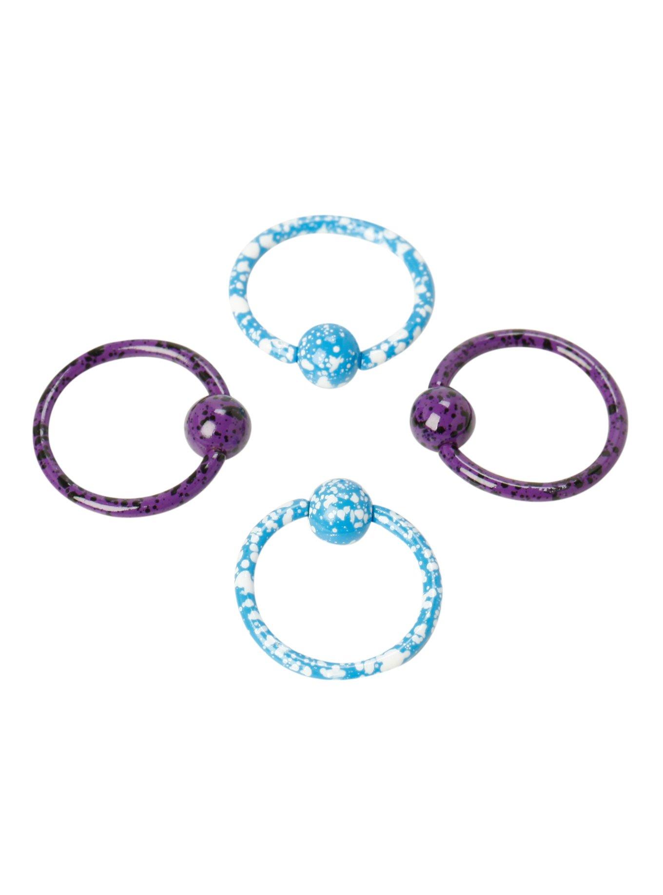 Steel Purple & Blue Splatter Captive Hoop 4 Pack, PURPLE, hi-res