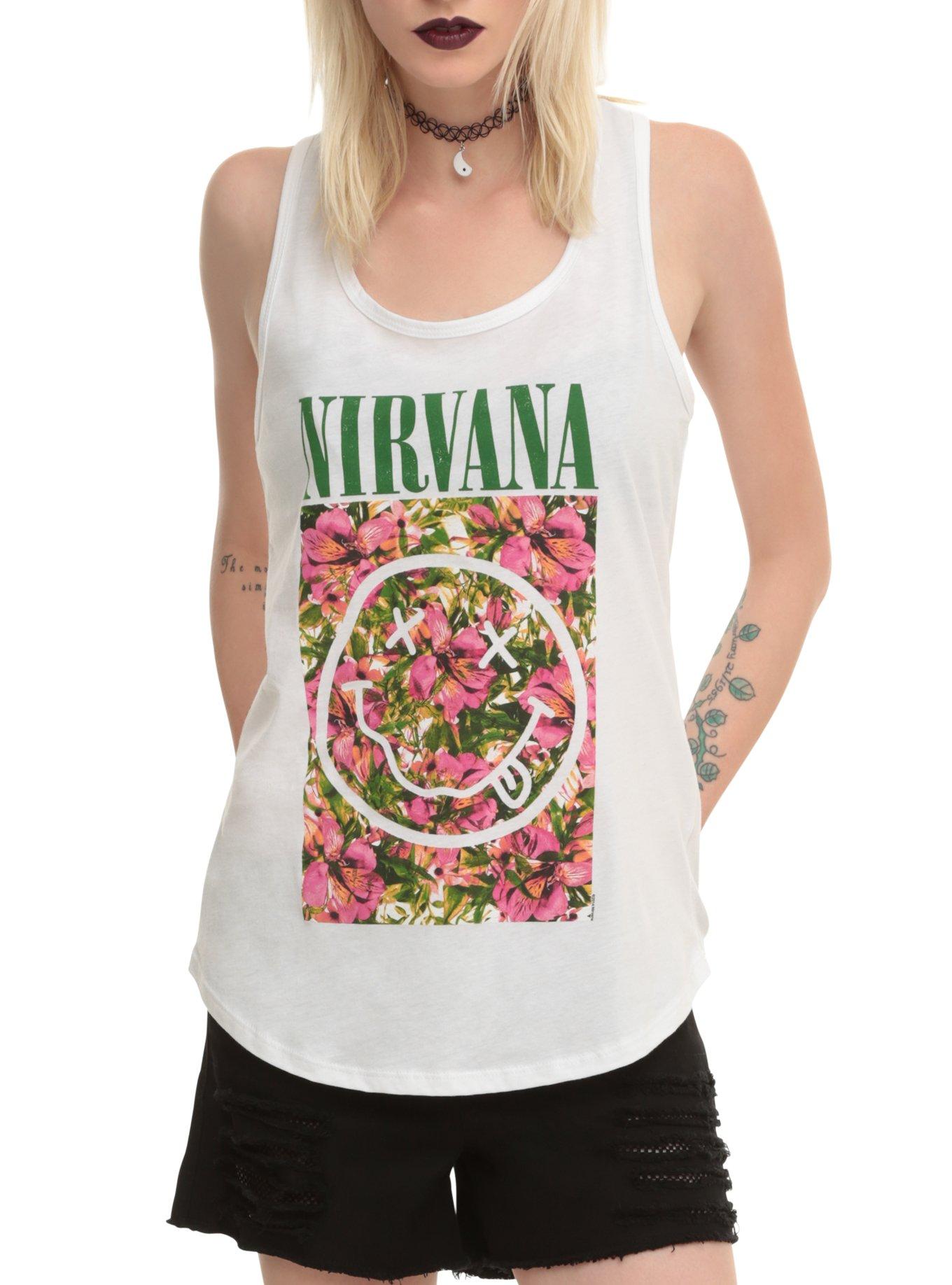 Nirvana Smiley Lilies Girls Tank Top, WHITE, hi-res