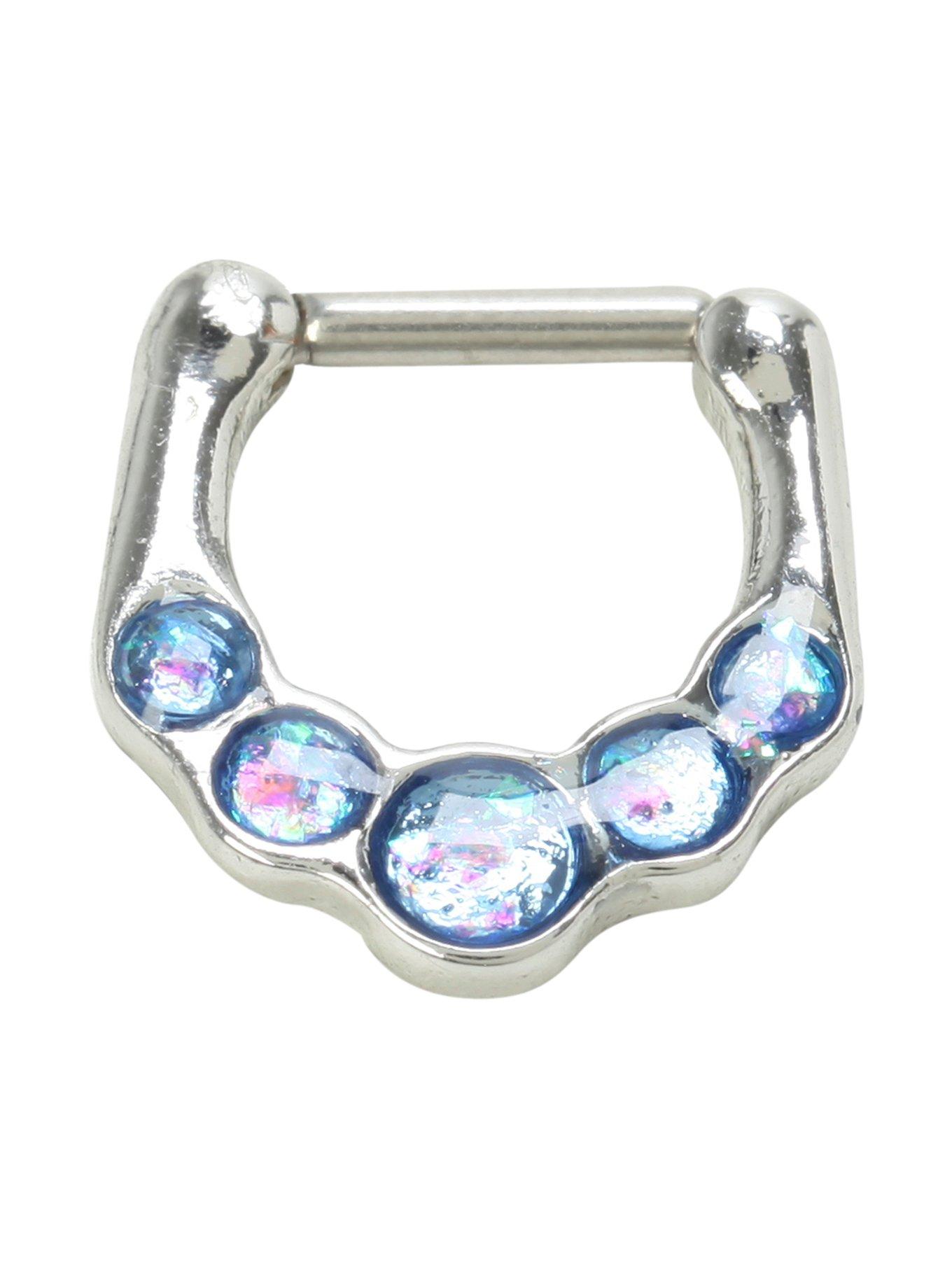 16G Steel Blue Opal Septum Clicker, , hi-res