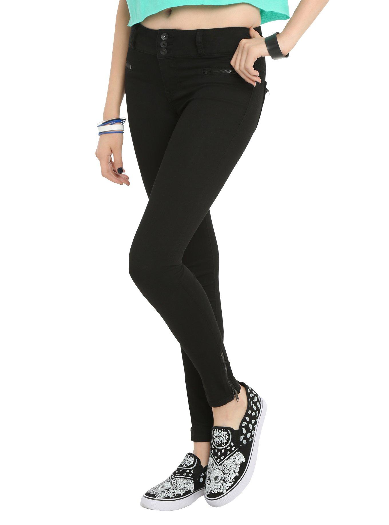 LOVEsick Black Zipper Super Skinny Jeggings, BLACK, hi-res