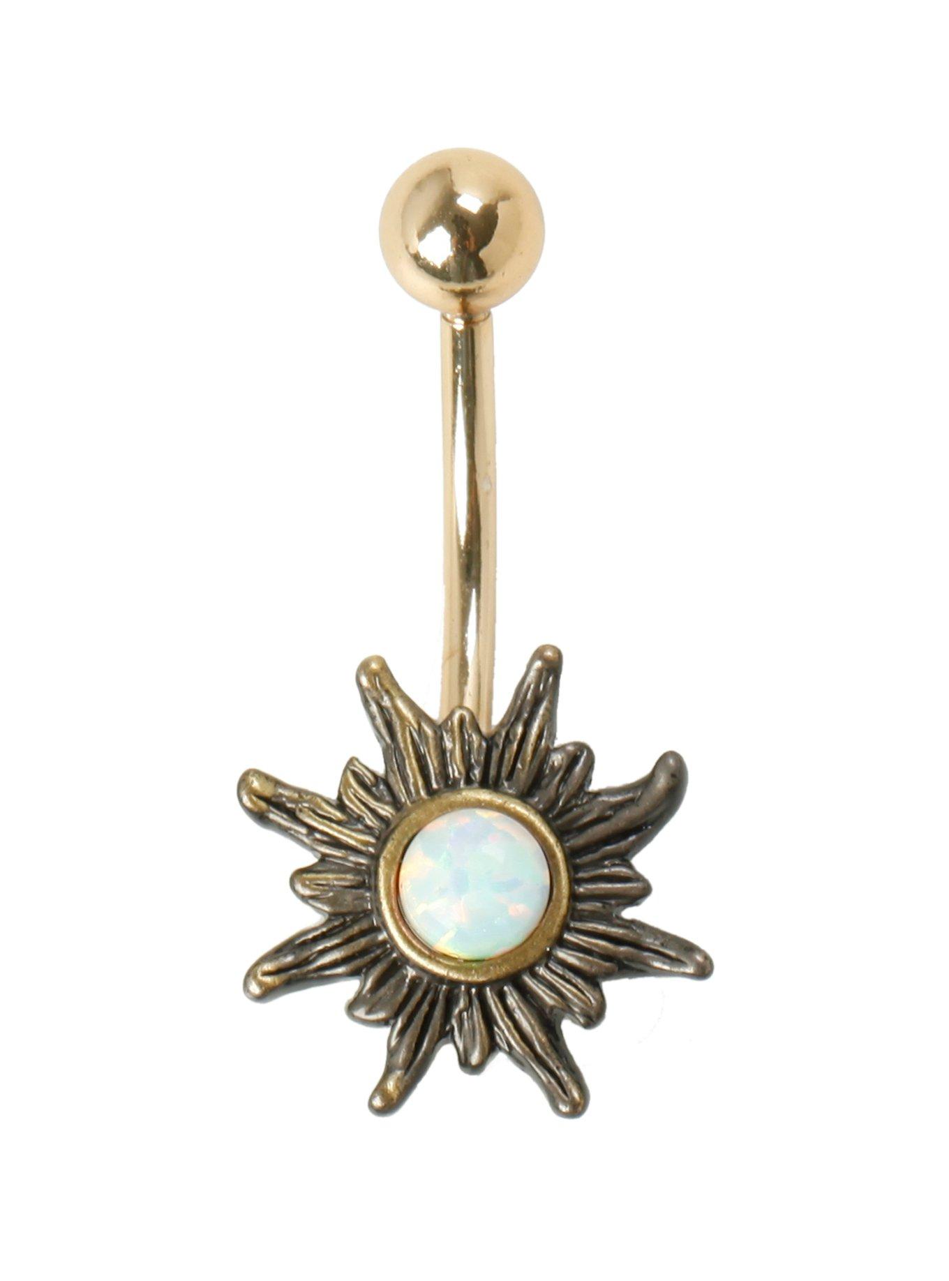 14G Steel Burnished Gold Sun Navel Barbell, , hi-res