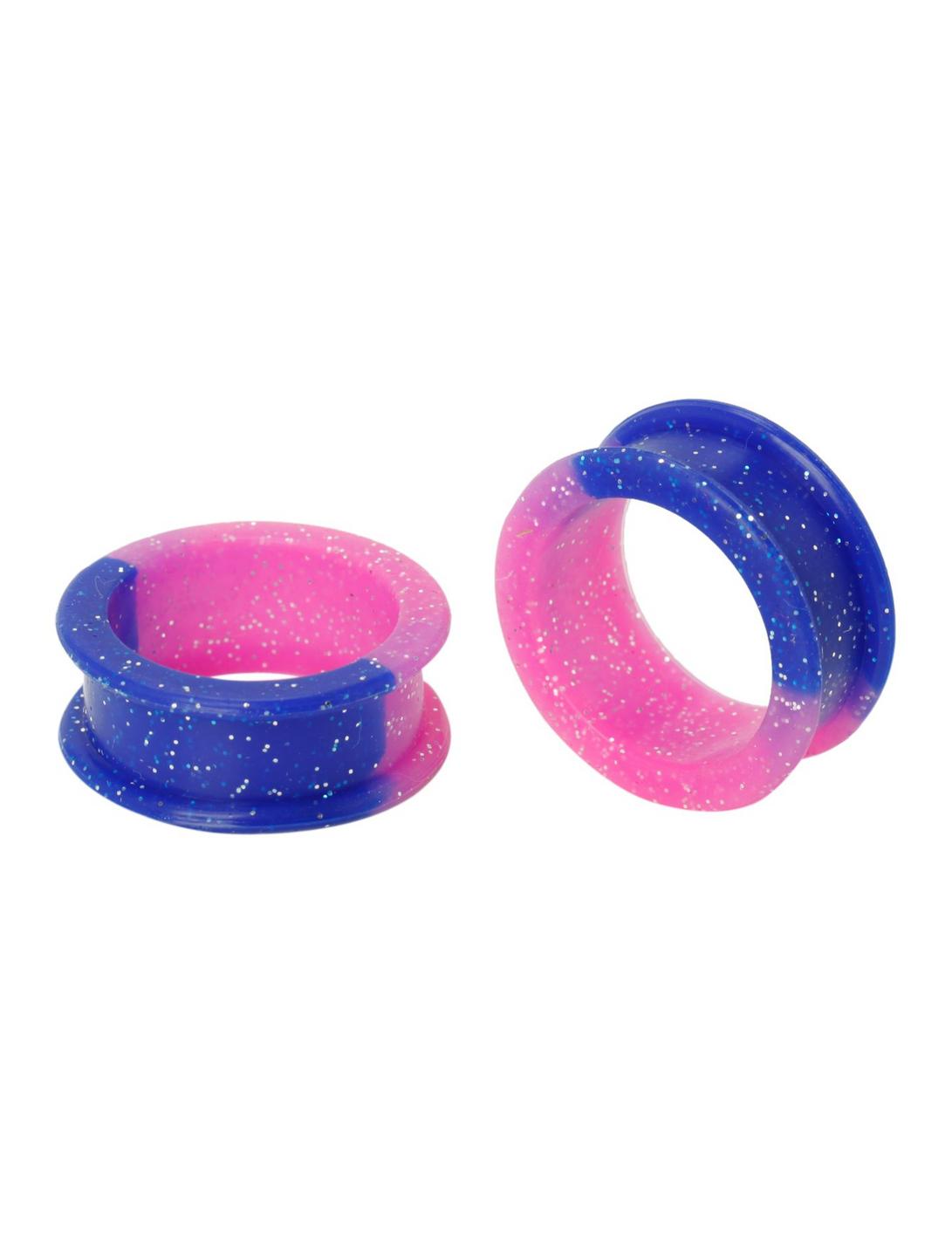 Silicone Pink Purple Glitter Thick Wall Eyelet Plug 2 Pack, , hi-res