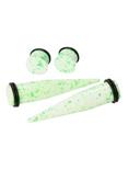 Acrylic White Neon Green Splatter Taper And Plug 4 Pack, , hi-res