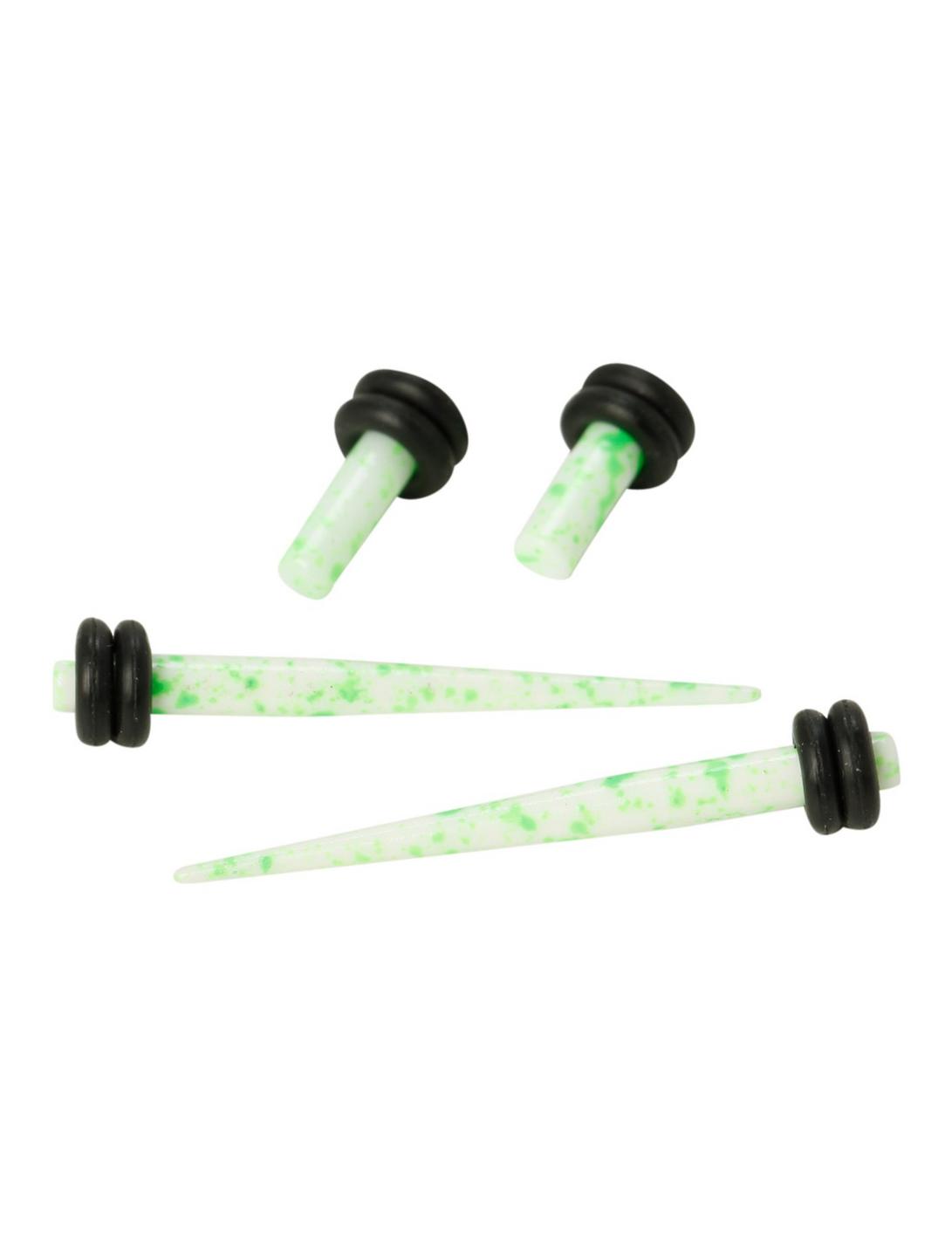Acrylic White Neon Green Splatter Micro Taper And Plug 4 Pack, LIGHT GREEN, hi-res
