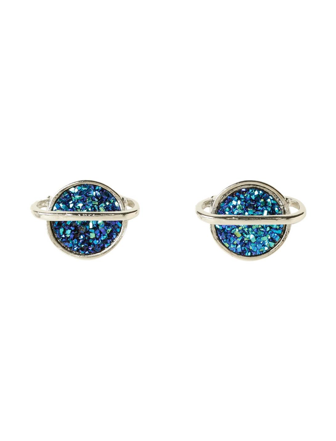 LOVEsick Blue Druzy Stone Planet Earrings, , hi-res