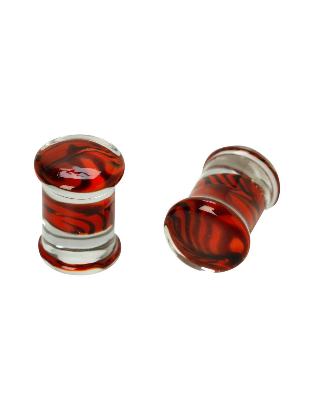 Liquid Glass Red & Black Swirl Glass Plug 2 Pack, RED, hi-res