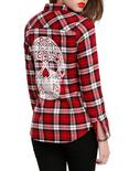 Red Plaid Sugar Skull Girls Woven Top, RED, hi-res