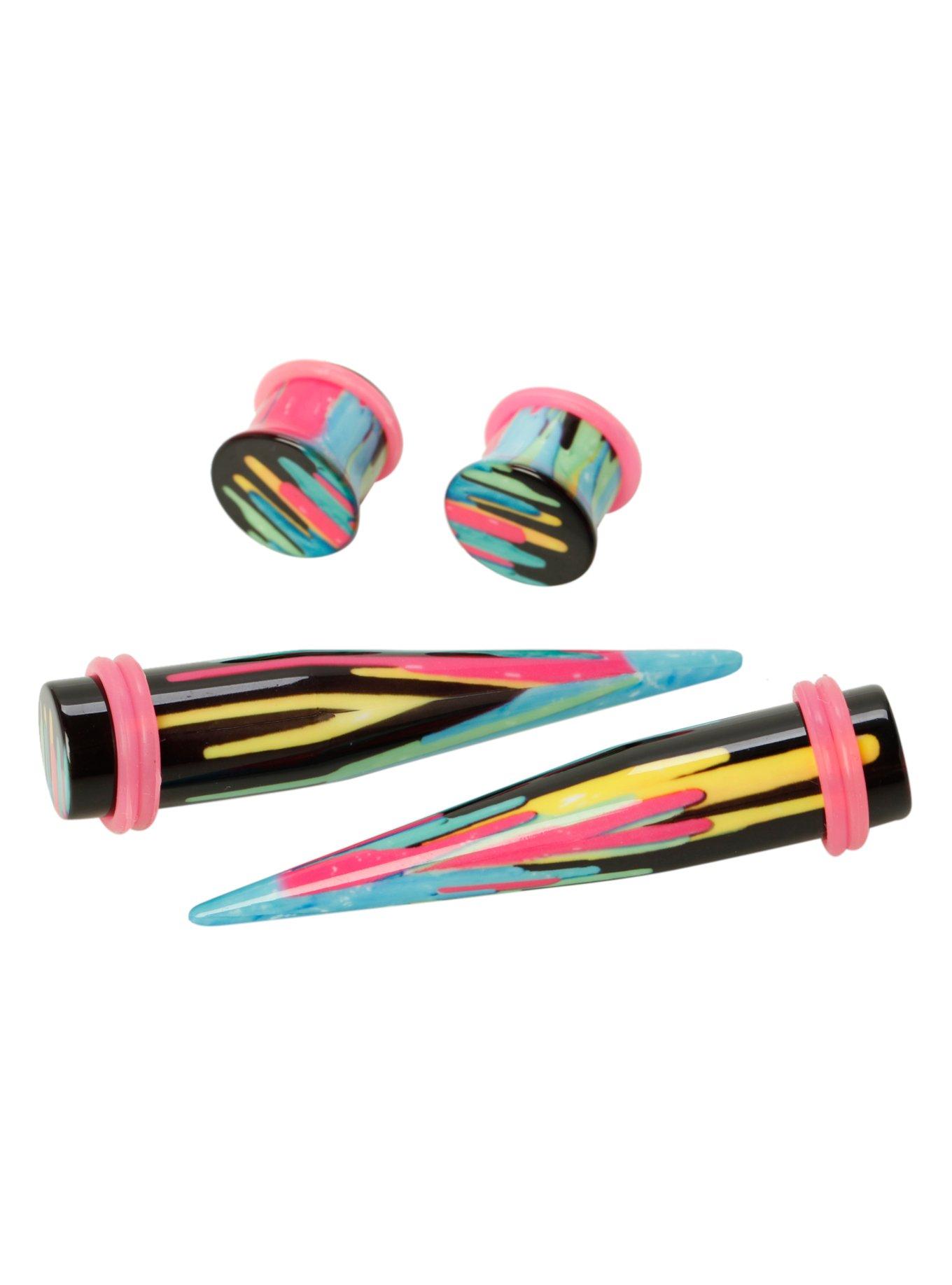 Acrylic Rainbow Drip Taper & Plug 4 Pack, BLACK, hi-res