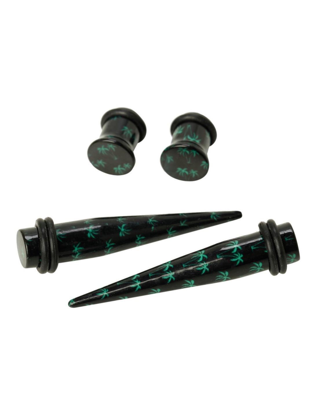Green Palm Trees Taper And Plug 4 Pack, BLACK, hi-res