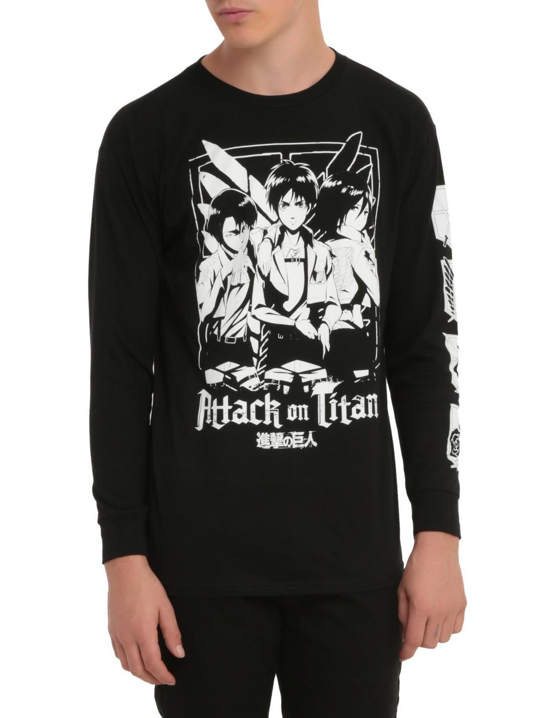 Attack On Titan Trio Long-Sleeved T-Shirt, BLACK, hi-res