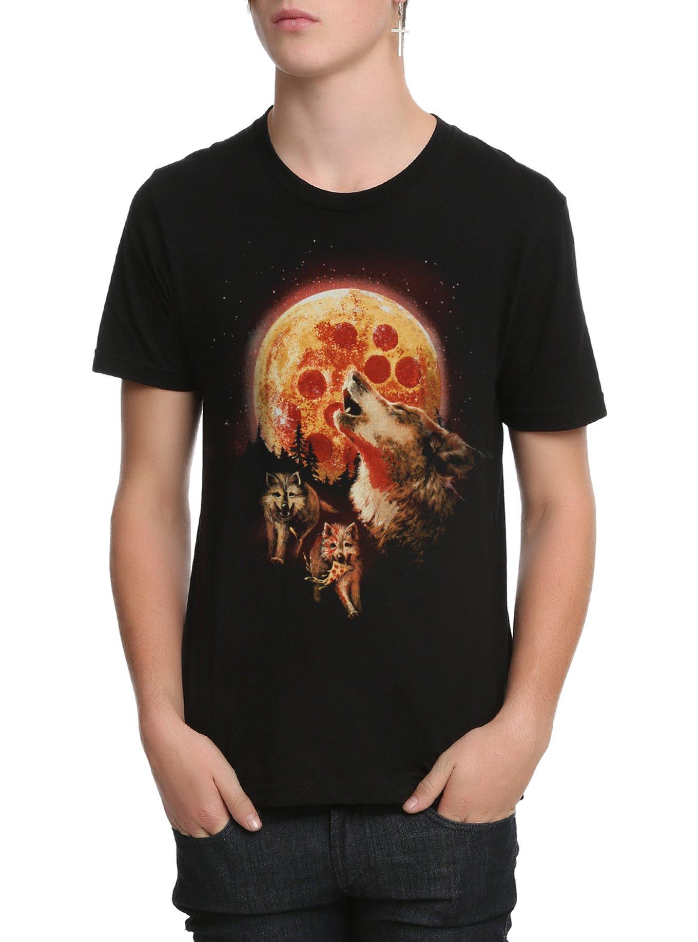 Wolf Howl Pizza Moon T-Shirt, , hi-res