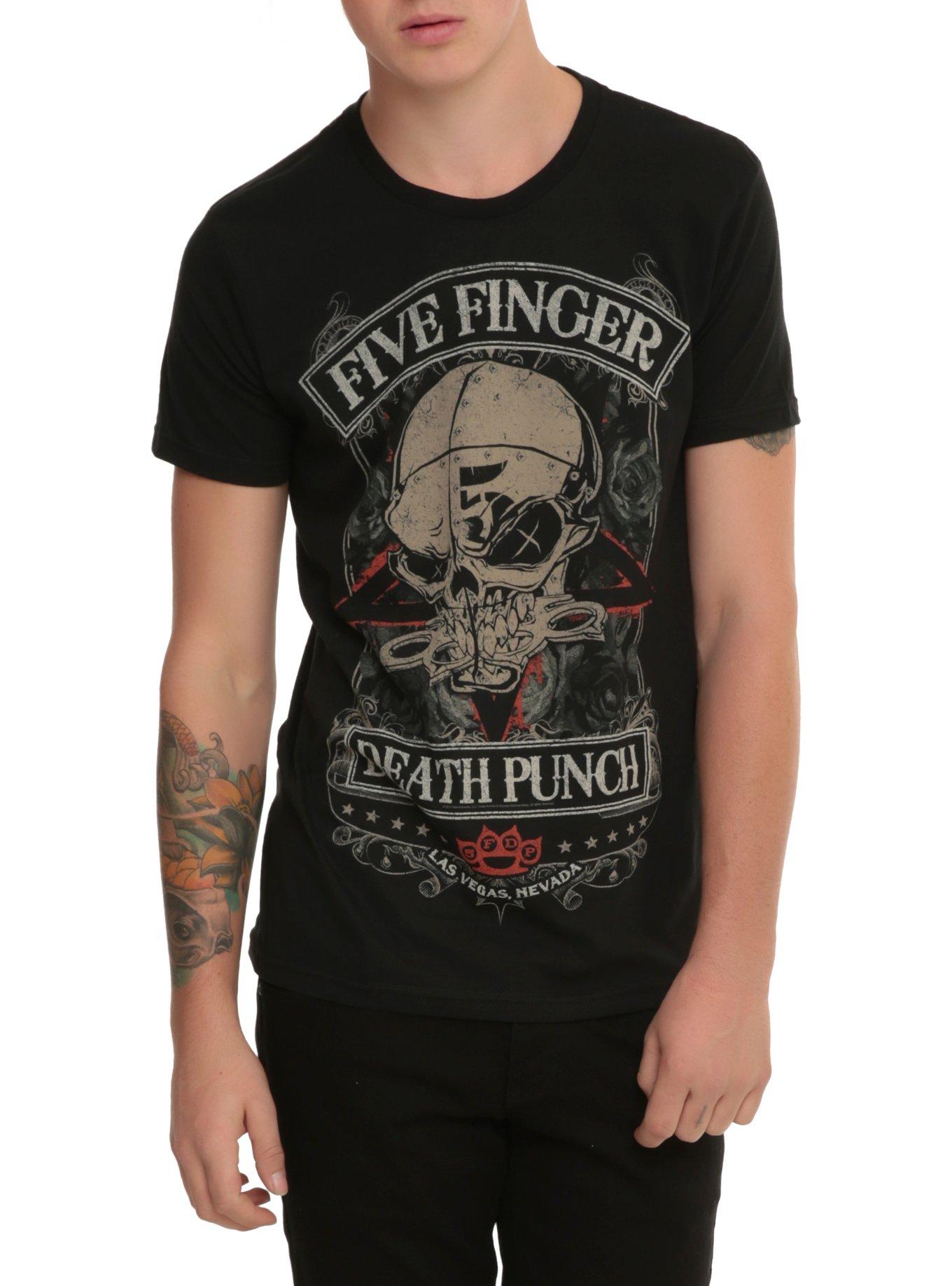 Five Finger Death Punch Rivet Skull T-Shirt, BLACK, hi-res