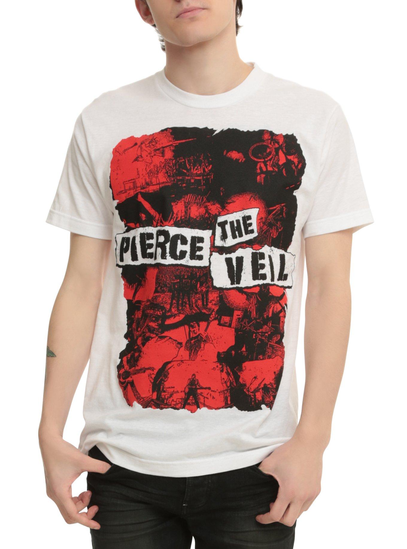 Pierce The Veil Red Collage T-Shirt, WHITE, hi-res