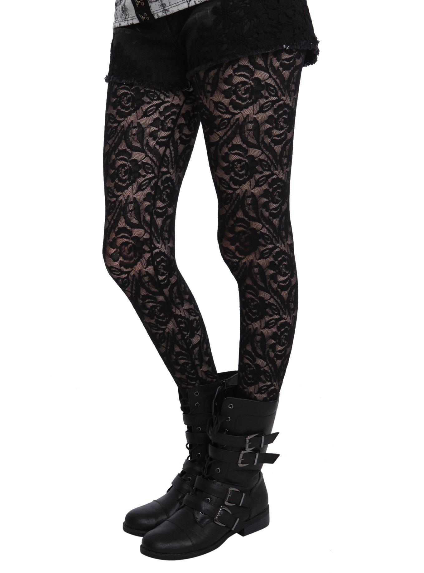 LOVEsick Black Floral Lace Fishnet Tights