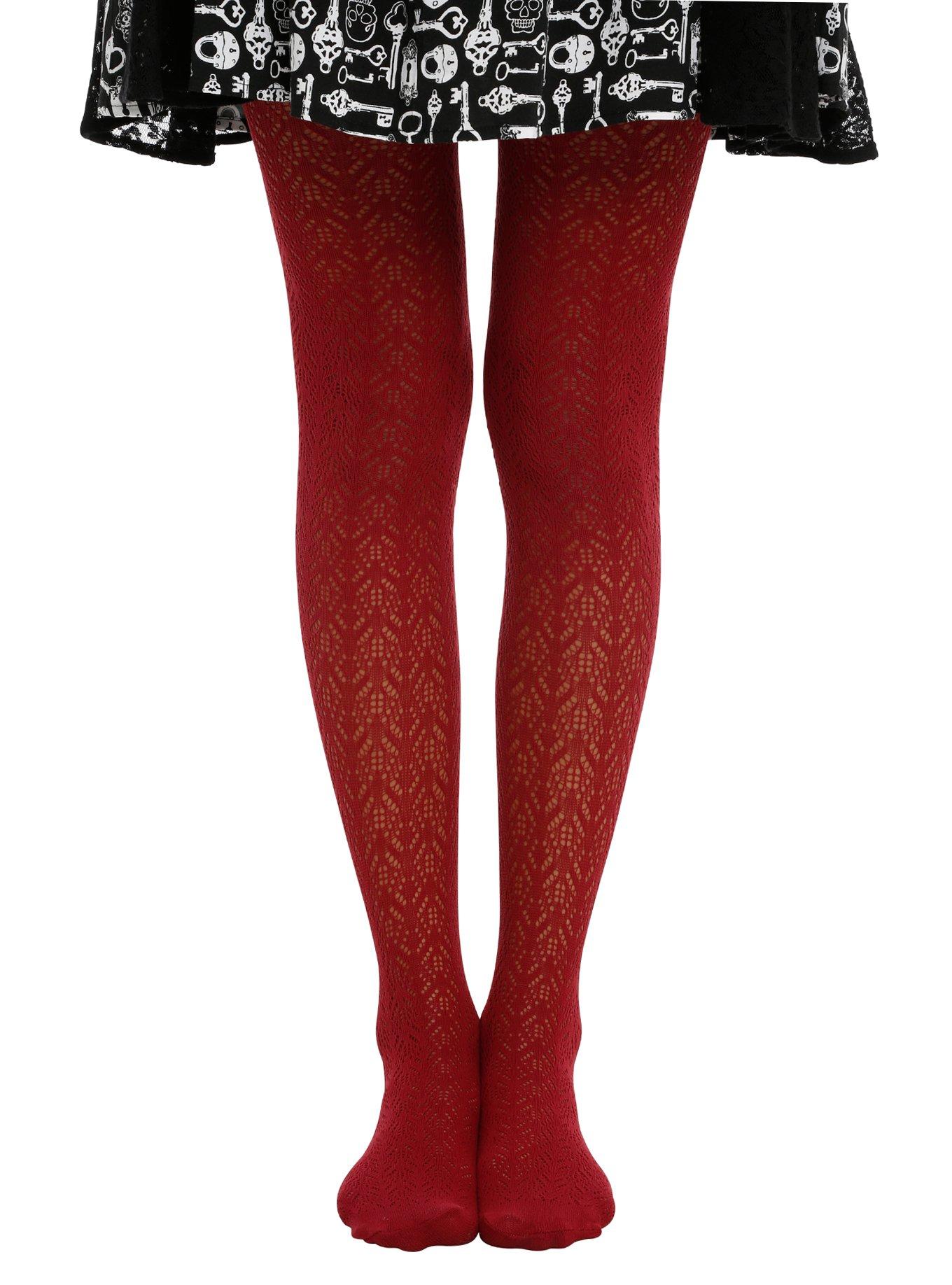 LOVEsick Burgundy Herringbone Tights, , hi-res