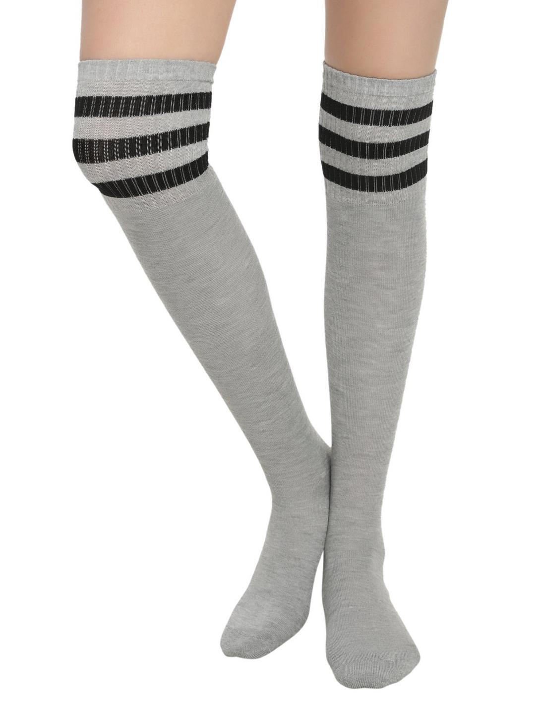 Grey & Black Striped Over-The-Knee Socks, , hi-res