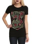 Sleeping With Sirens Floral Shield Logo Girls T-Shirt, BLACK, hi-res