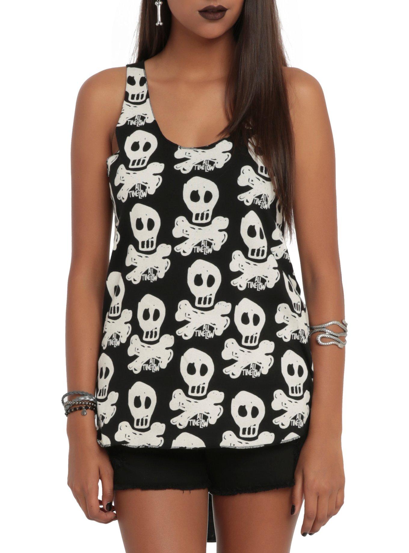 All Time Low Skully Print Girls Tank Top, BLACK, hi-res