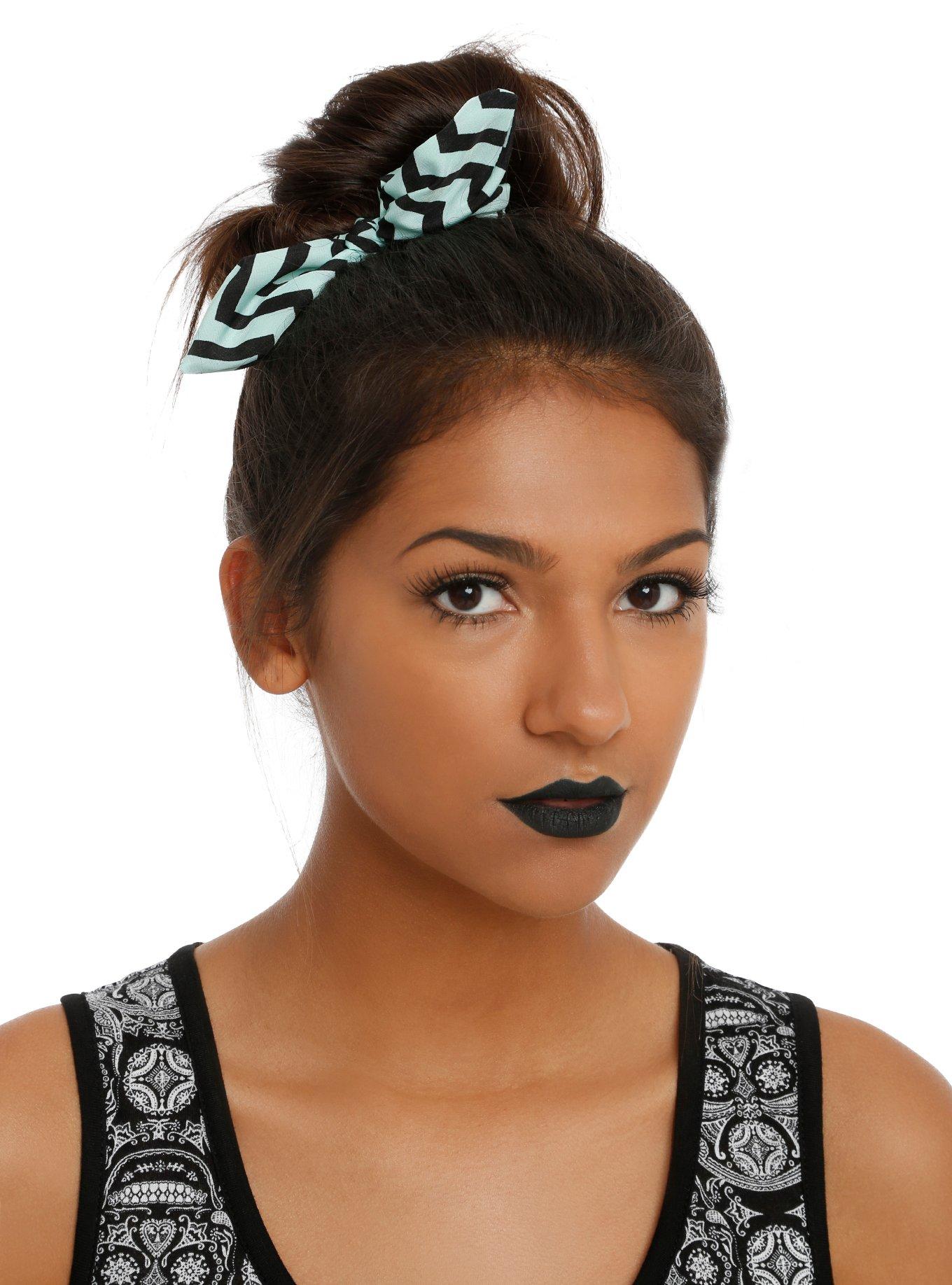Mint & White Chevron Hair Tie 2 Pack, , hi-res