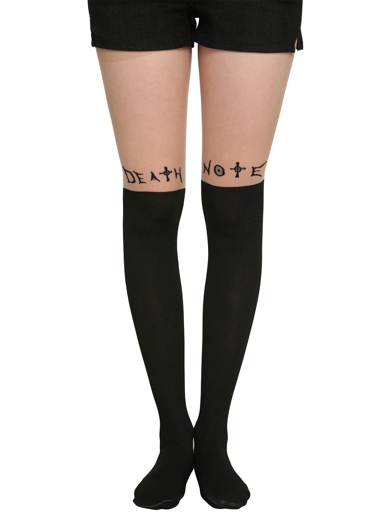Death Note Logo Faux Thigh High Tights, , hi-res