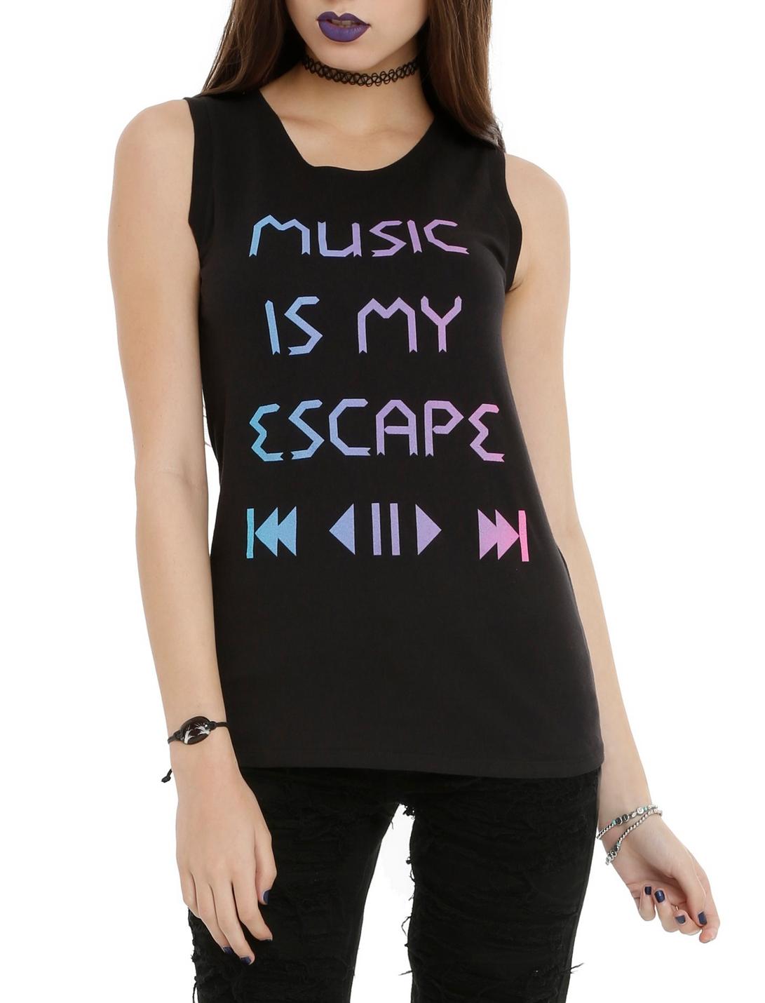 Music Is My Escape Girls Muscle Top, BLACK, hi-res