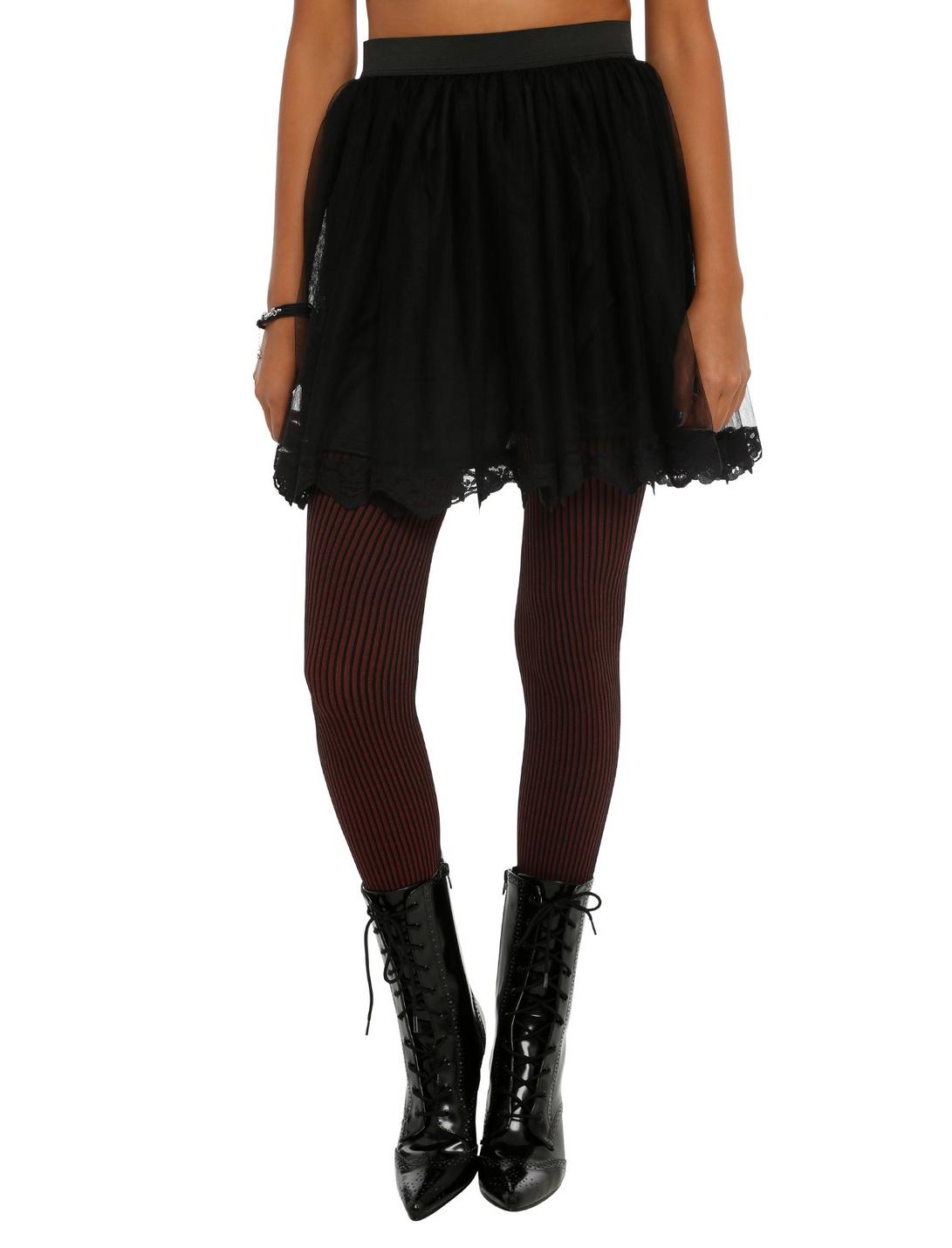 Black Lace Trim Skirt, BLACK, hi-res