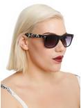 Black Floral Arm Smooth Touch Retro Sunglasses, , hi-res