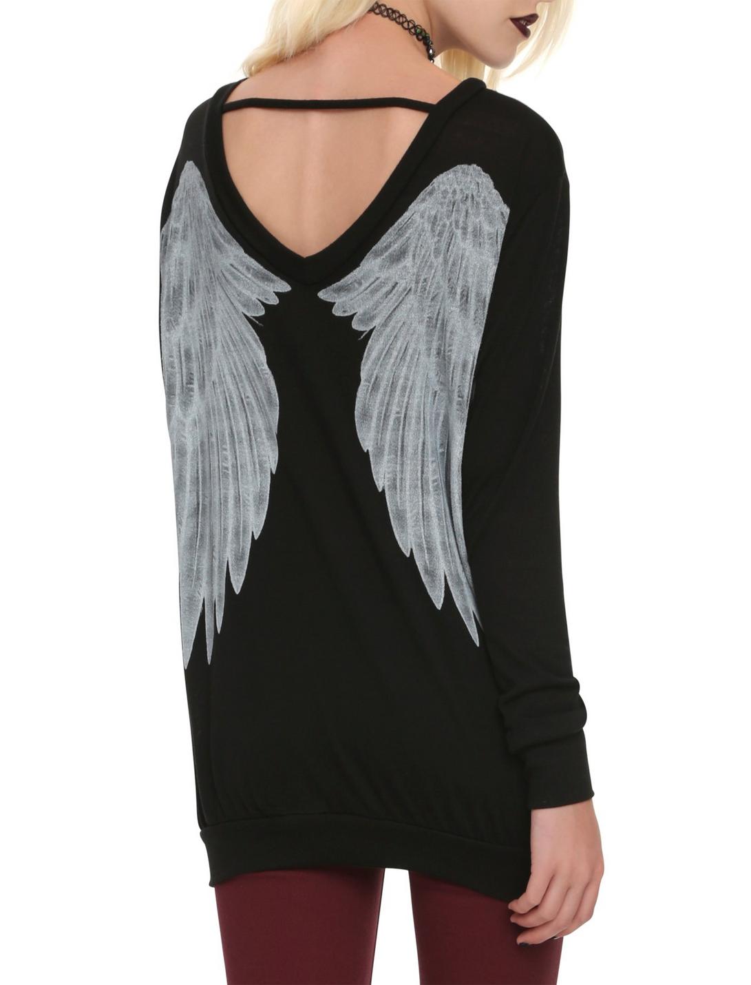 Angel Wings Back Pullover Top, BLACK, hi-res