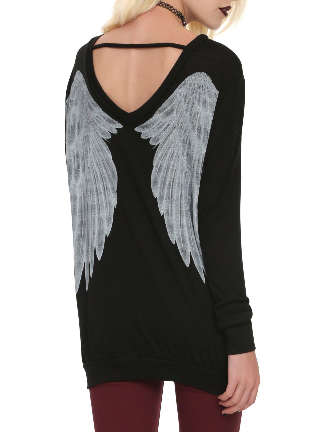 Angel Wings Back Pullover Top, BLACK, hi-res