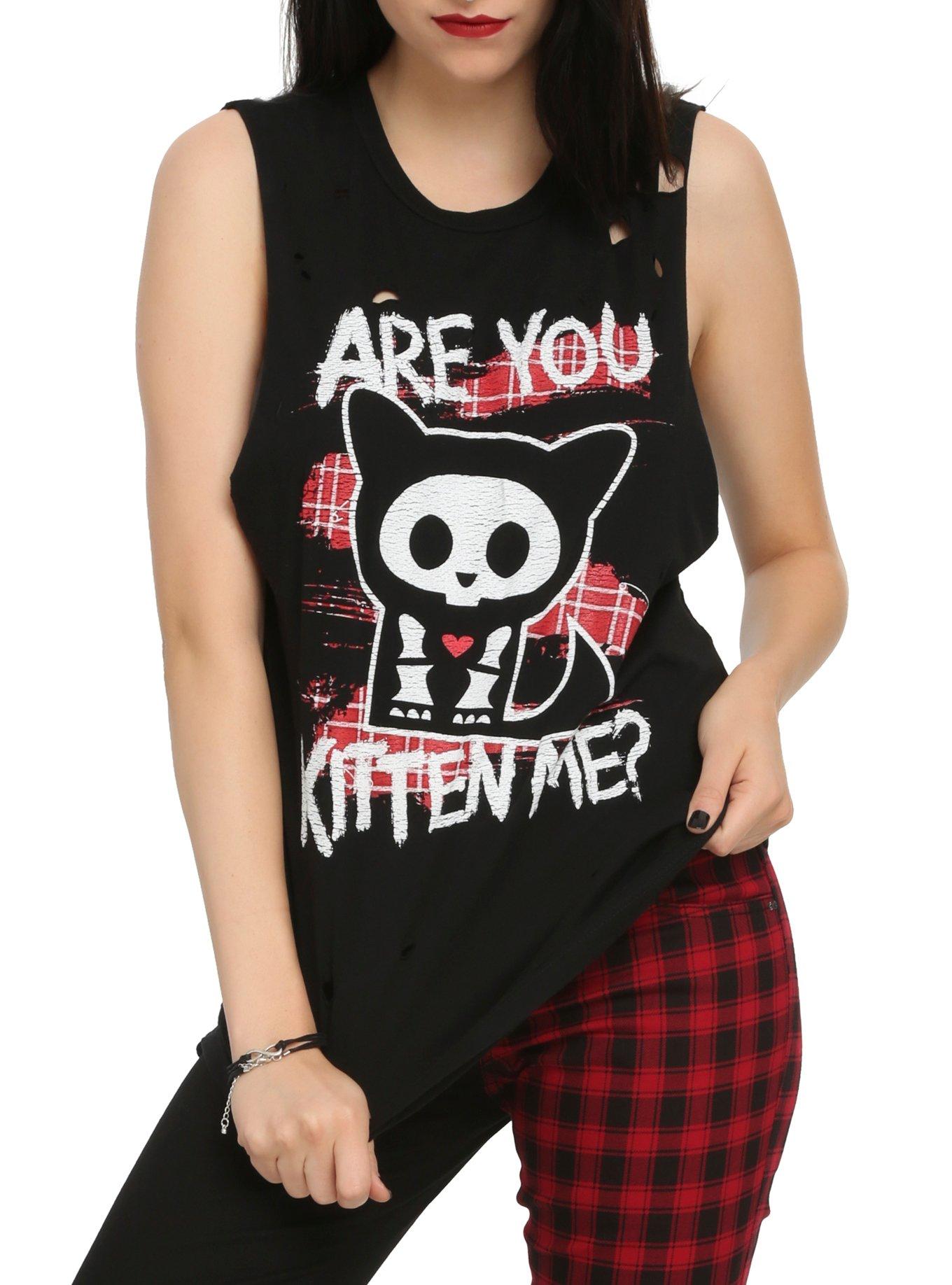 Skelanimals Kit Are You Kitten Me? Girls Muscle Top, BLACK, hi-res