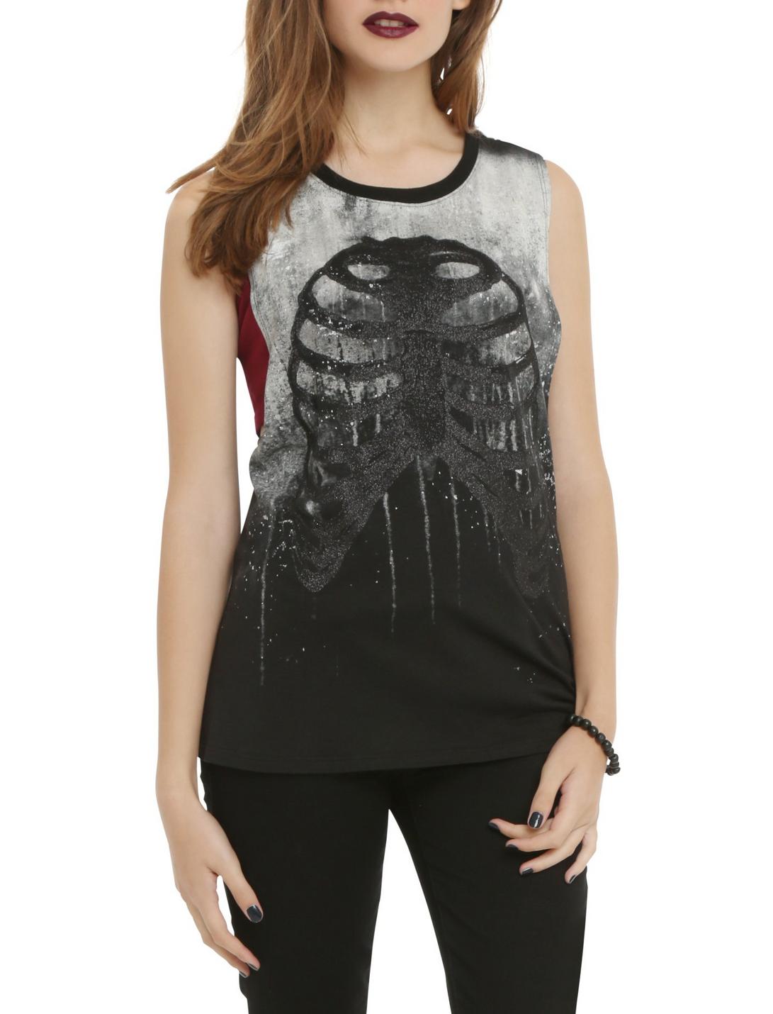 Dripping Rib Cage Girls Muscle Top, BLACK, hi-res