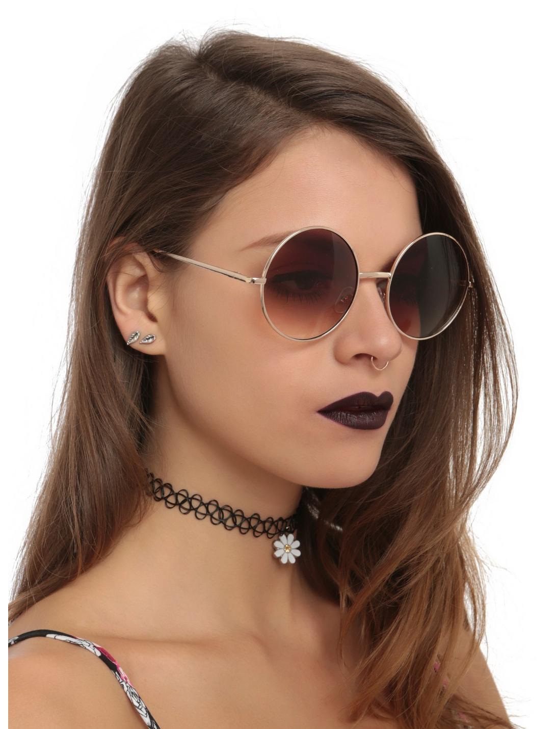 Rose Gold Tone Wire Round Sunglasses, , hi-res