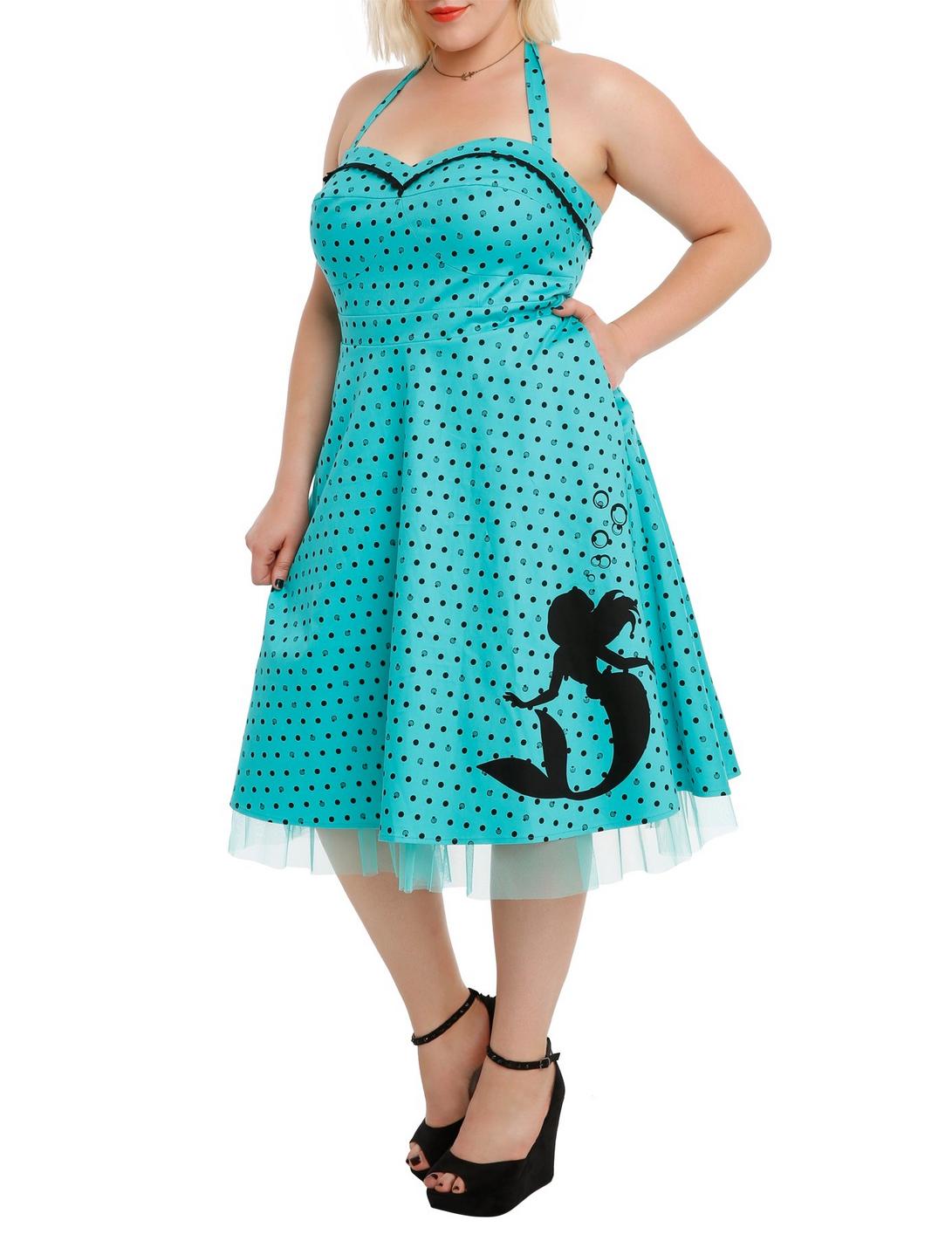 Disney The Little Mermaid Shell Dot Print Dress Plus Size, BLACK, hi-res
