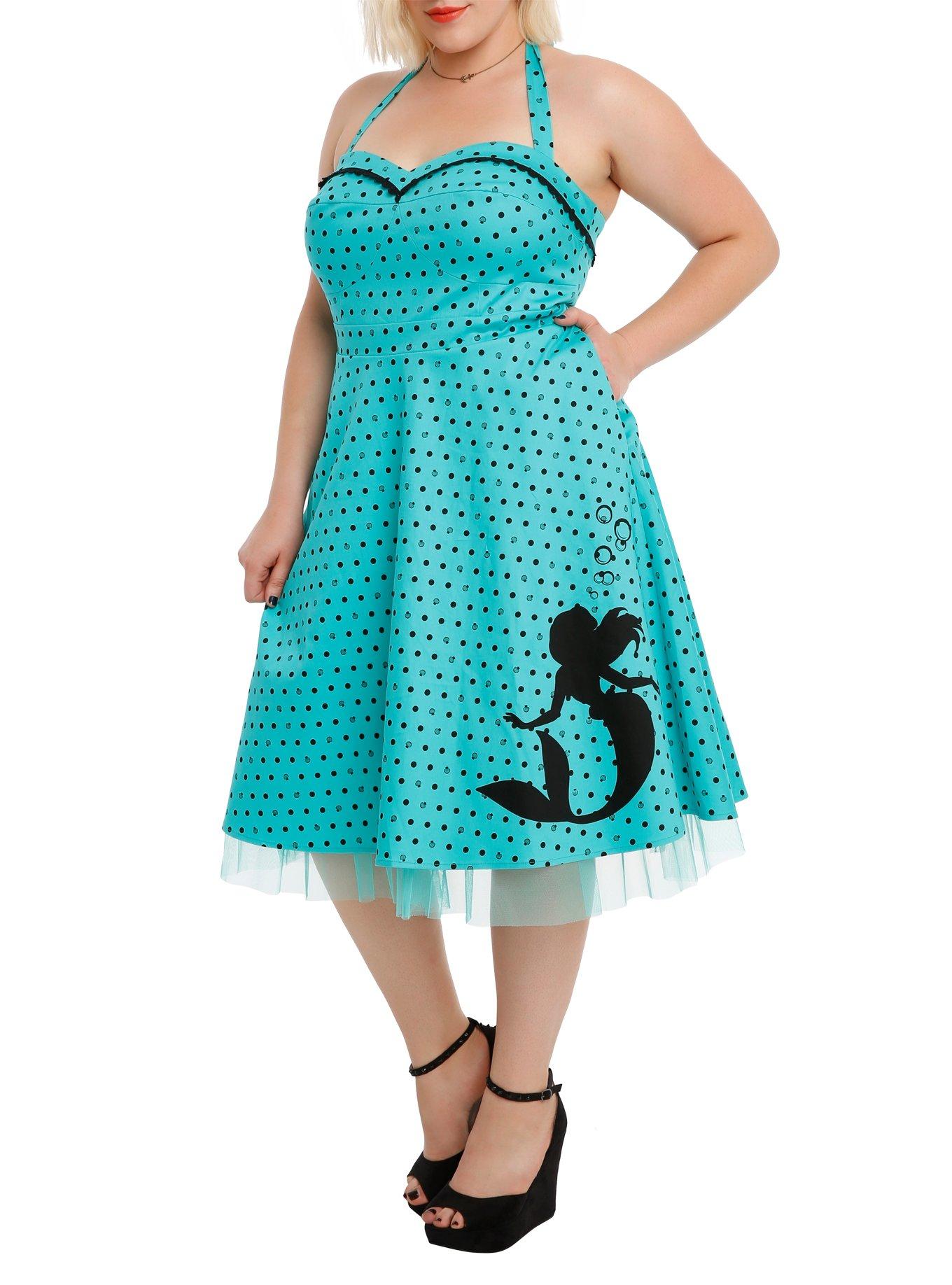 Disney The Little Mermaid Shell Dot Print Dress Plus Size, BLACK, hi-res