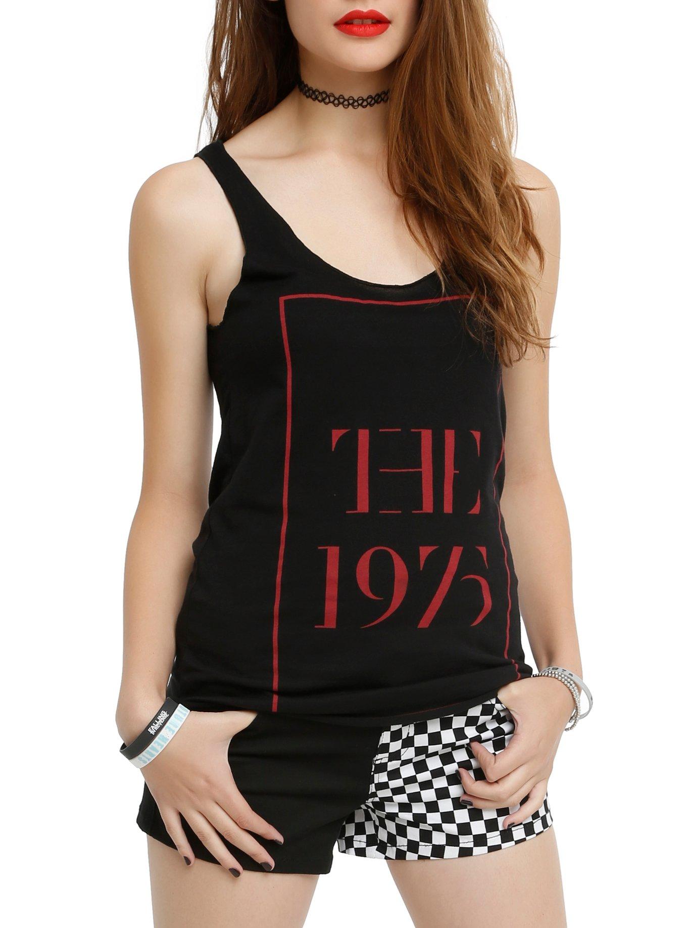 The 1975 Burgundy Logo Girls Tank Top, BLACK, hi-res