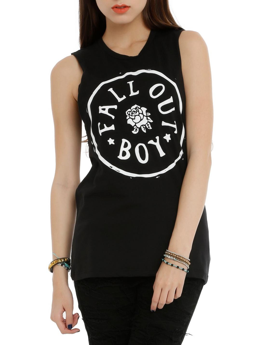 Fall Out Boy Circle Logo Girls Muscle Top, BLACK, hi-res