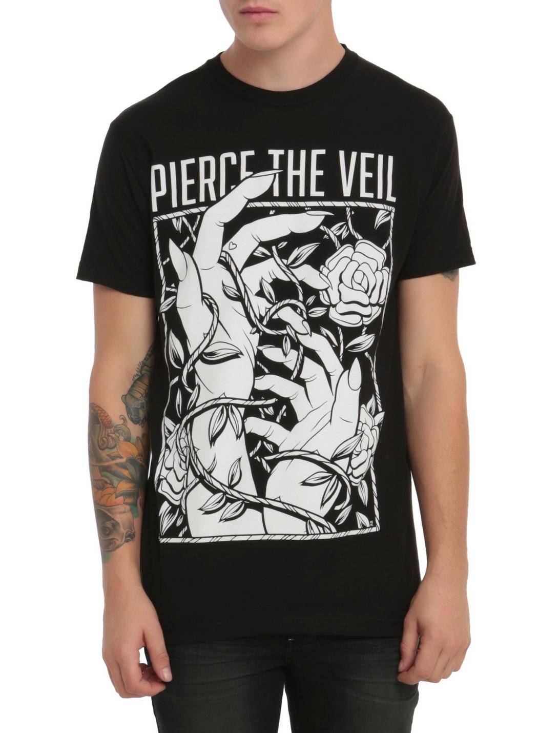 Pierce The Veil Rose Hands T-Shirt, BLACK, hi-res