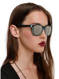 Black Turquoise Keyhole Smooth Touch Retro Sunglasses, , hi-res