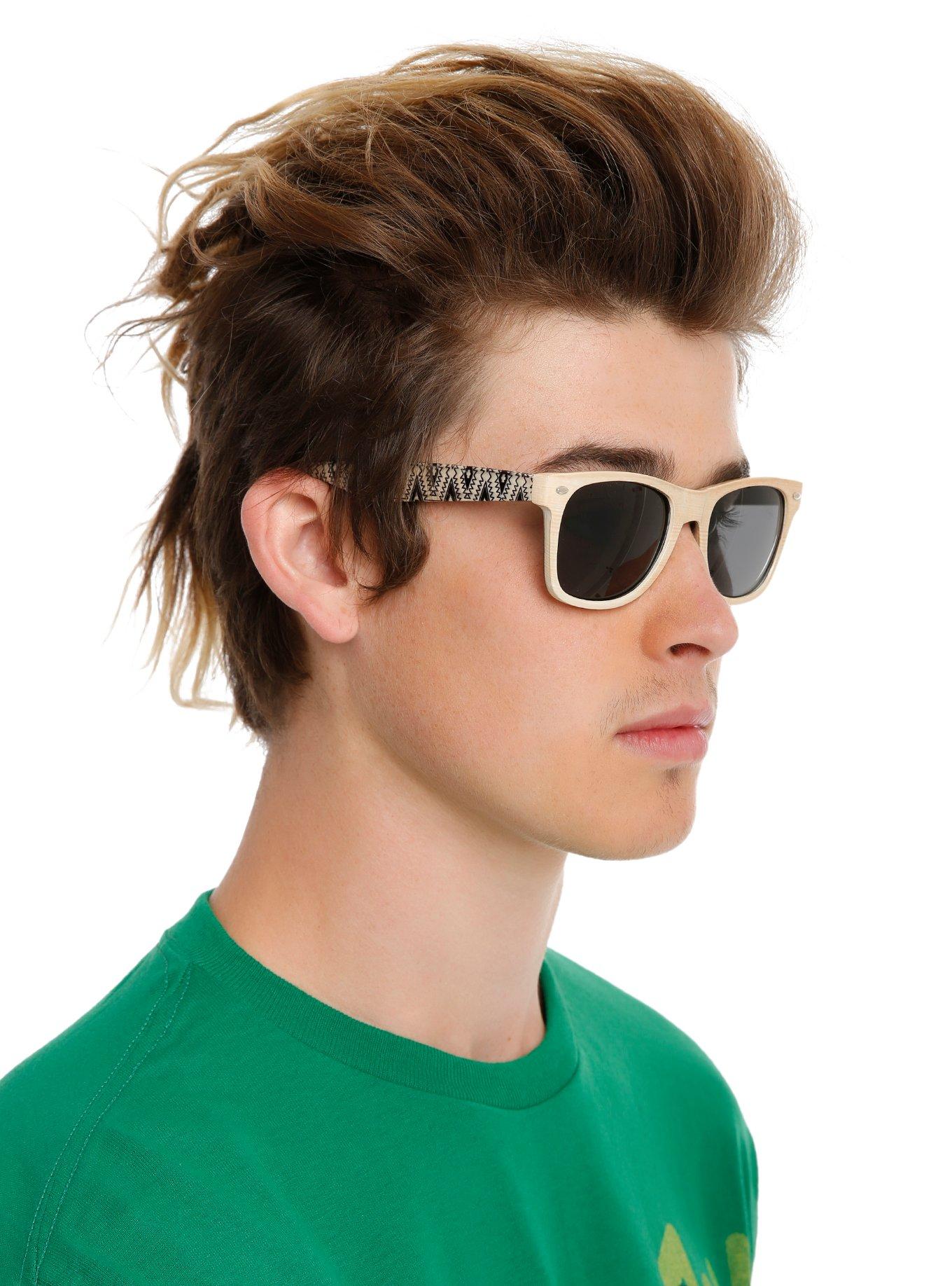Wood & Aztec Print Retro Sunglasses, , hi-res