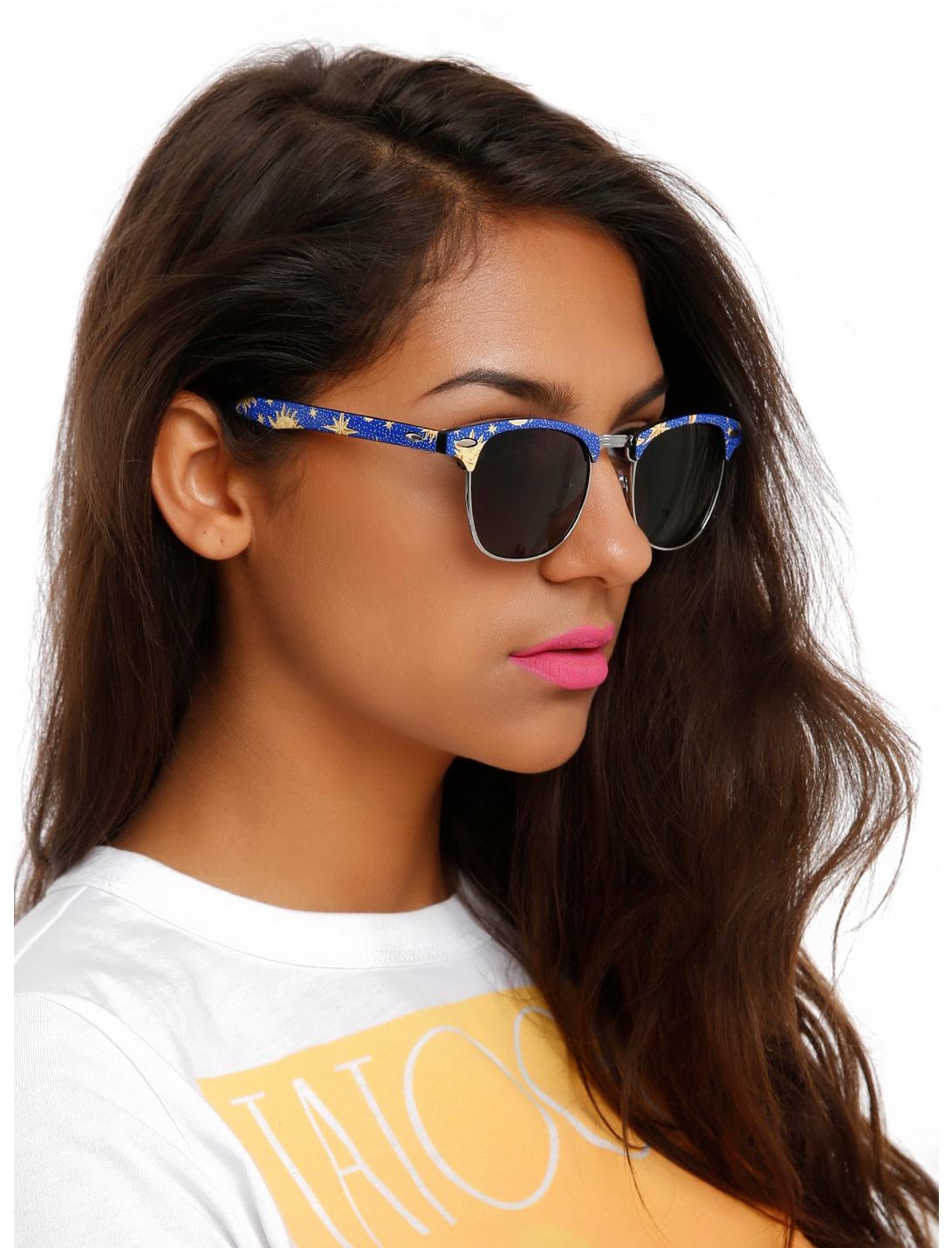 Blue & Yellow Celestial Half Rim Sunglasses, , hi-res