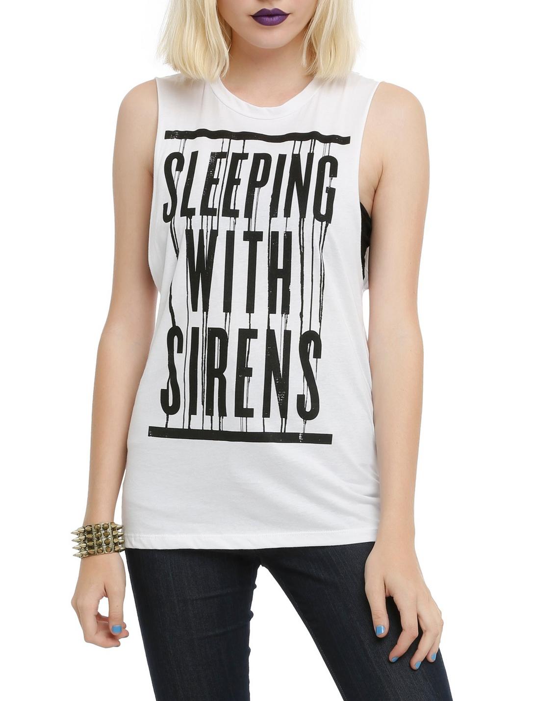 Sleeping With Sirens Stripes Girls Muscle Top, WHITE, hi-res