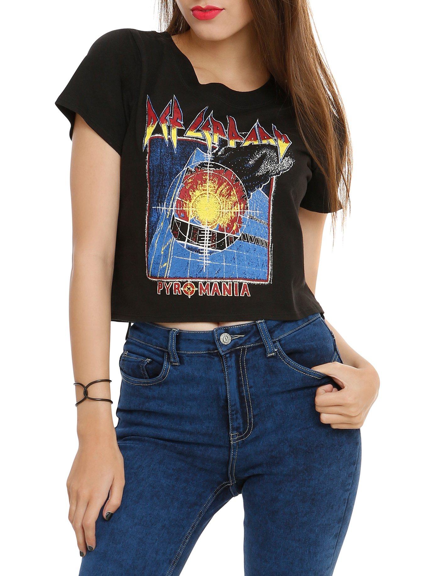 Def Leppard Pyromania V-Back Crop Top, BLACK, hi-res