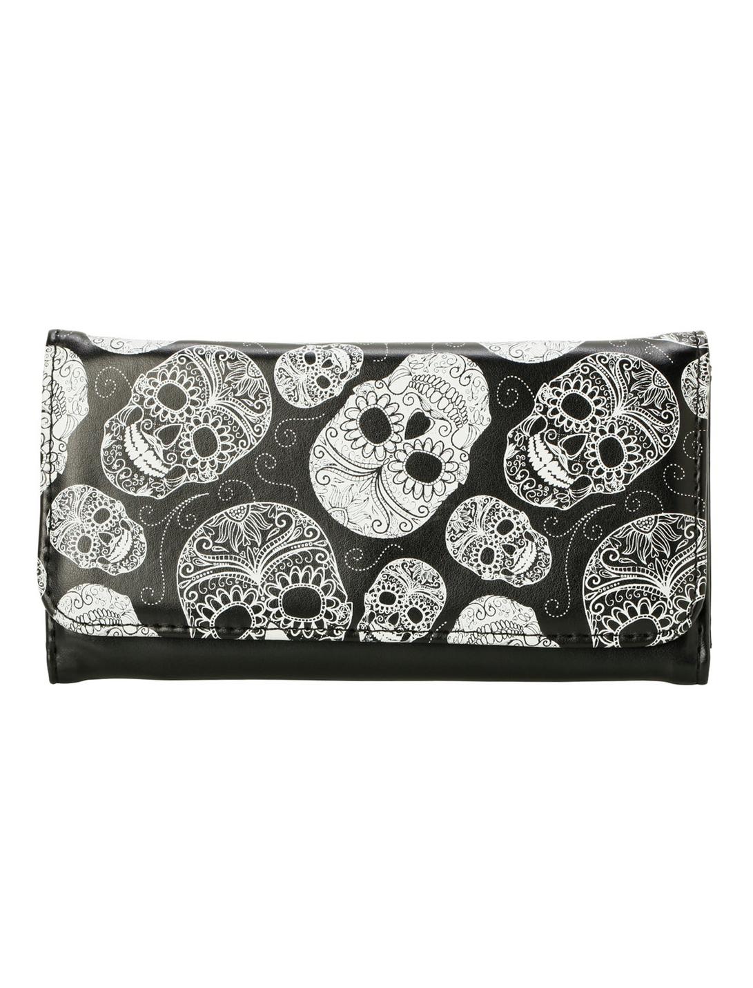 Black & White Sugar Skull Flap Wallet, , hi-res