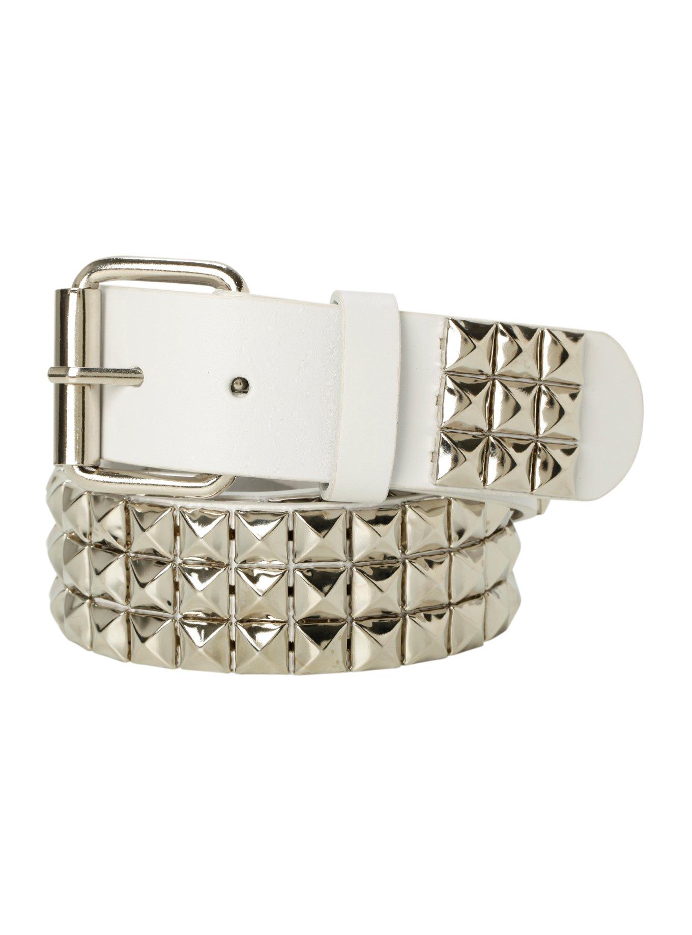 White & Silver Pyramid Stud Belt | Hot Topic