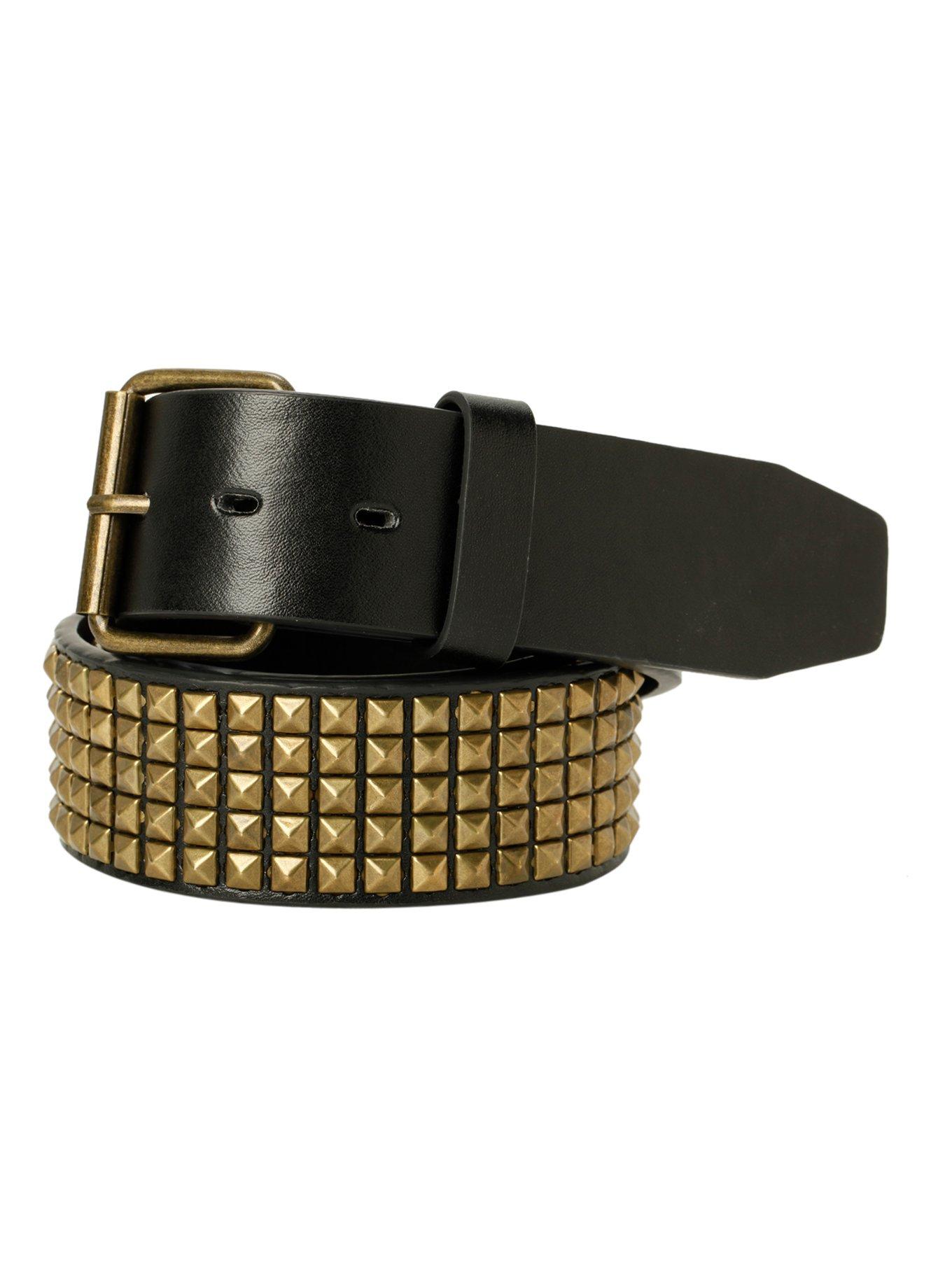 Black & Gold Mini Pyramid Stud Belt, BLACK, hi-res