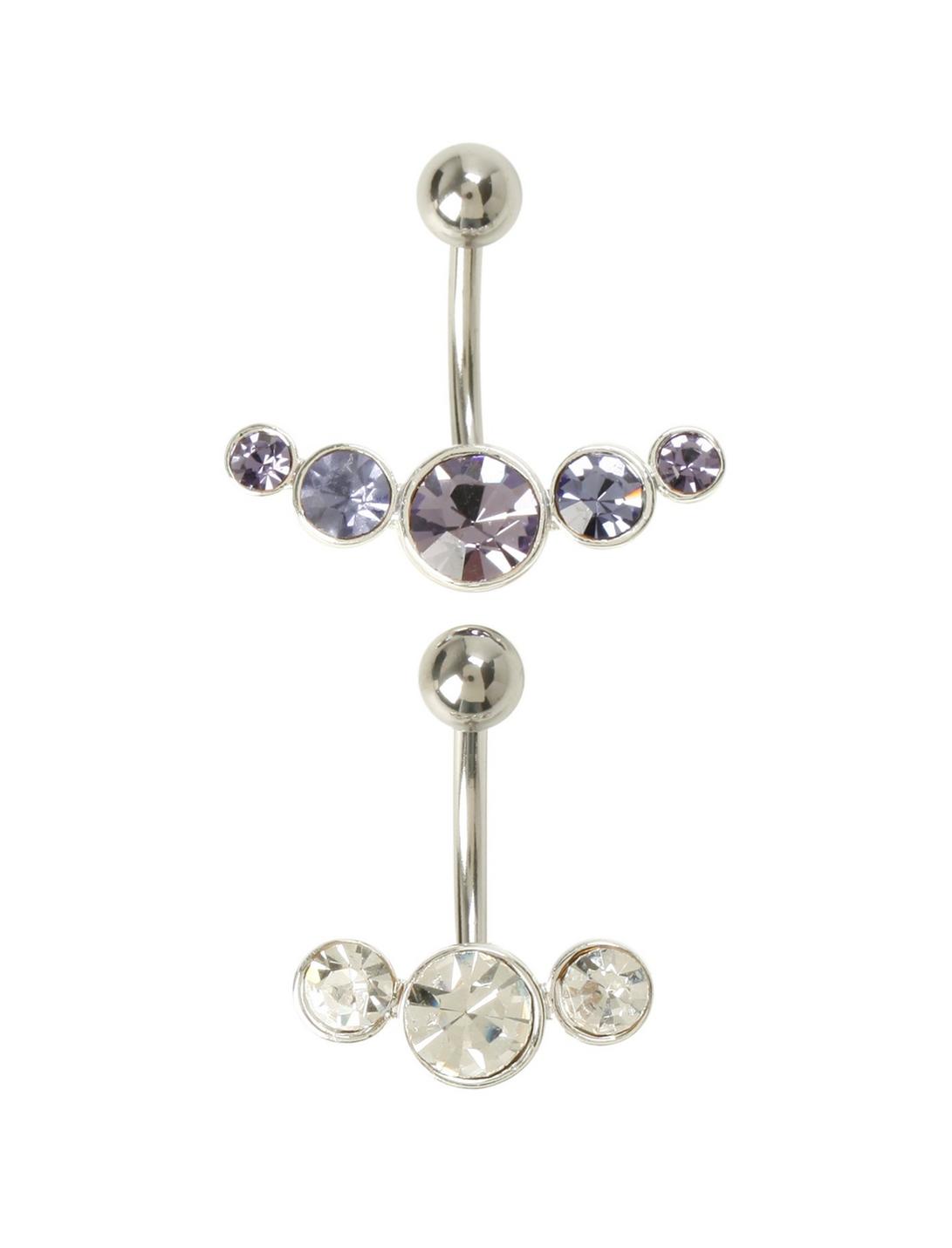 14G Steel Purple & Clear CZ Navel Barbell 2 Pack, , hi-res
