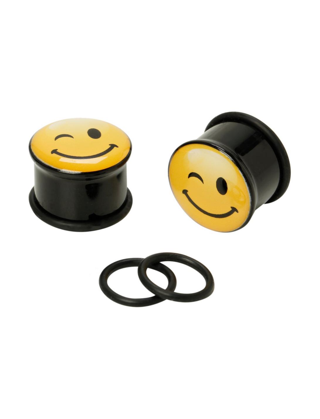 Acrylic Winking Emoji Plugs 2 Pack, BLACK, hi-res