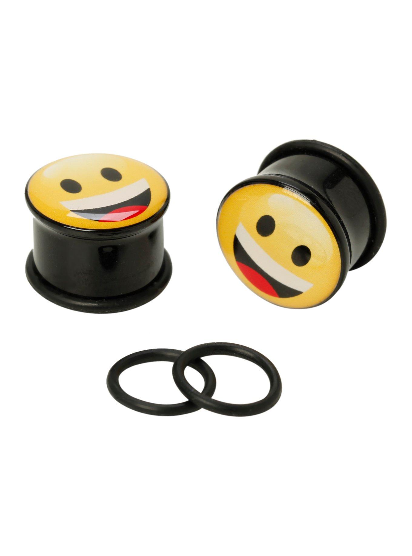 Acrylic Smiling Emoji Plugs 2 Pack, BLACK, hi-res
