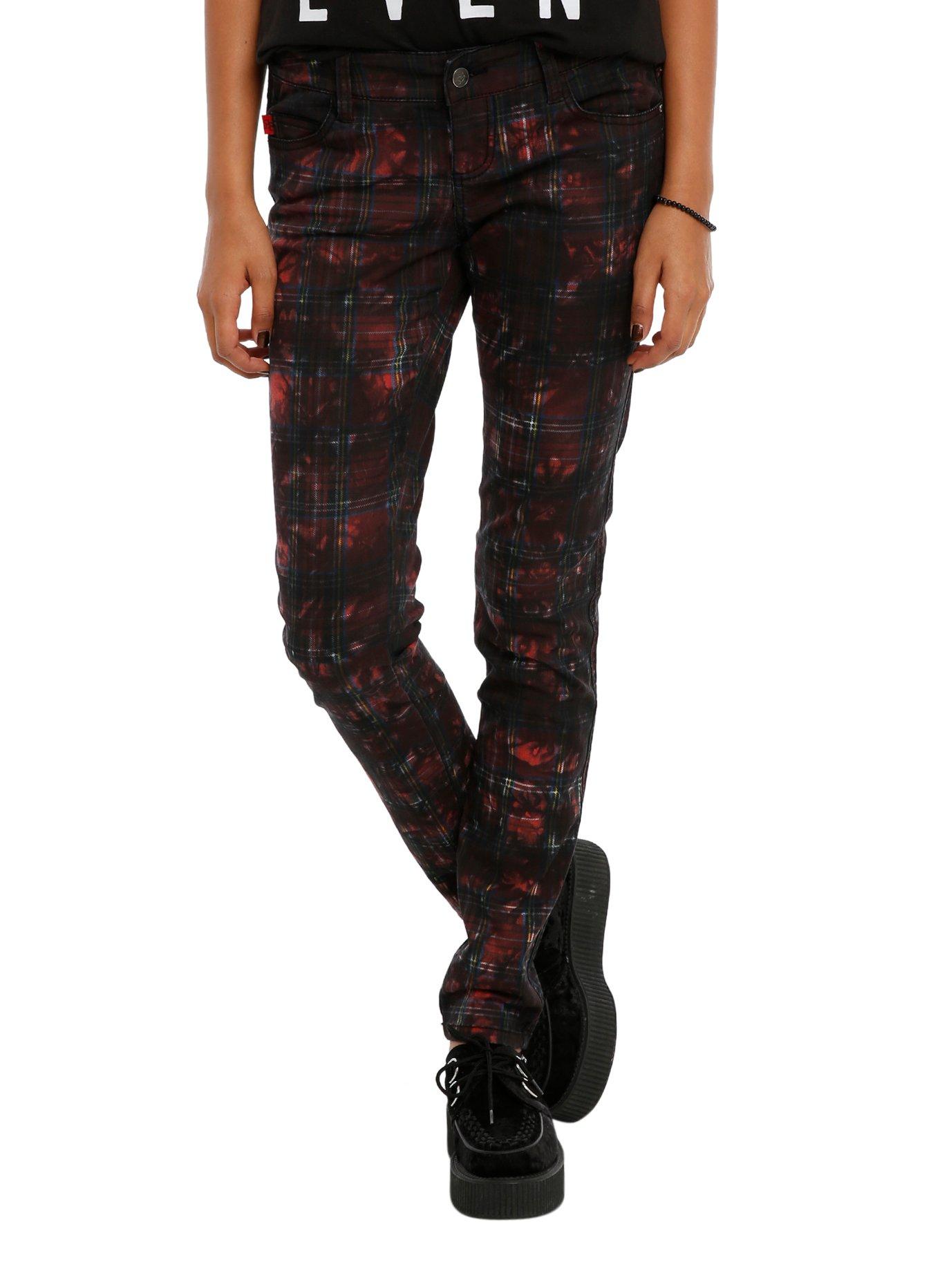 Royal Bones By Tripp Red Tartan Skinny Jeans, RED, hi-res